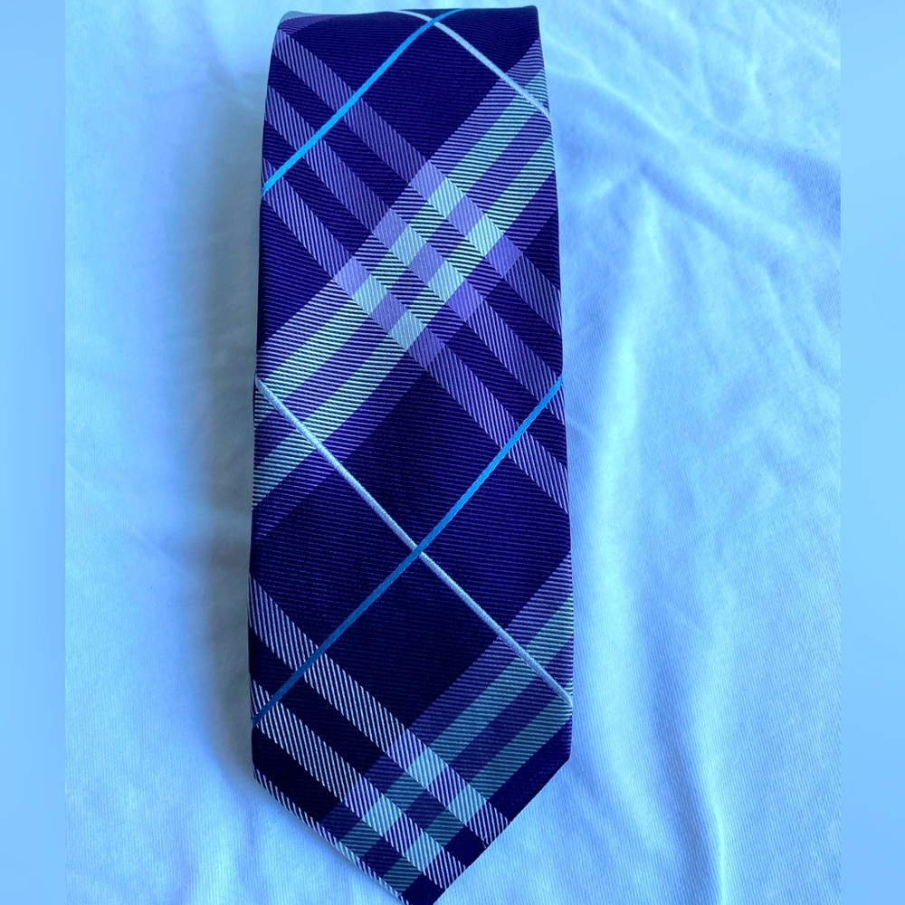 Jones New York preppy purple plaid silk blend tie wedding office best man career